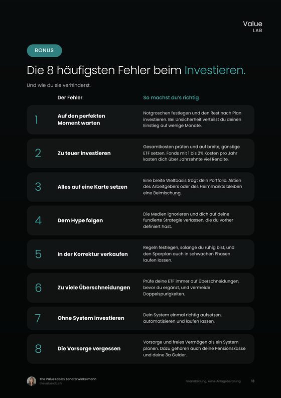 Seite aus dem ETF Masterguide: Die 8 häufigsten Fehler beim Investieren